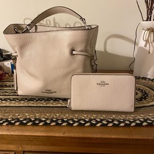 Coach Andy Purse & matching wallet,silver hardware. Cream color, inside maroon.